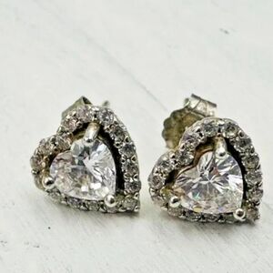 925 Sterling Silver & CZ Heart Shaped Stud Earrings